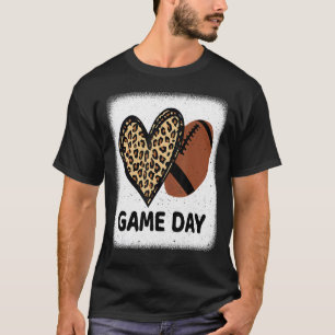 Game Day With Leopard Heart Football  Mom Bleached T-Shirt