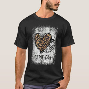 game day with leopard heart football  mom bleached T-Shirt