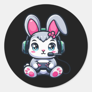 Game Easter Bunny Cute Gamer Girl 1 Classic Round Sticker