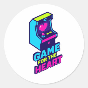 Game for the Heart — Neon Retro Love Art Classic Round Sticker
