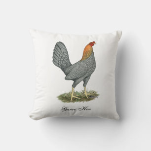 Game Hen Blue Red Throw Pillow