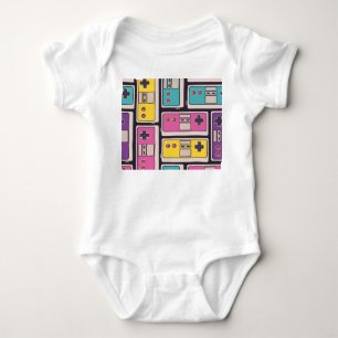 Game Joysticks Colourful Vintage Wallpaper Baby Bodysuit