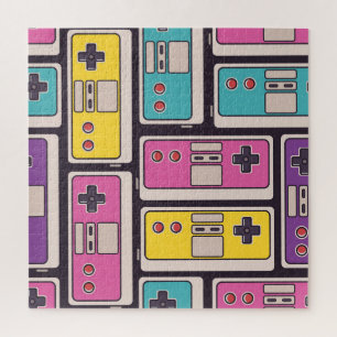 Game Joysticks Colourful Vintage Wallpaper Jigsaw Puzzle
