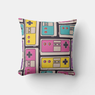 Game Joysticks Colourful Vintage Wallpaper Throw Pillow