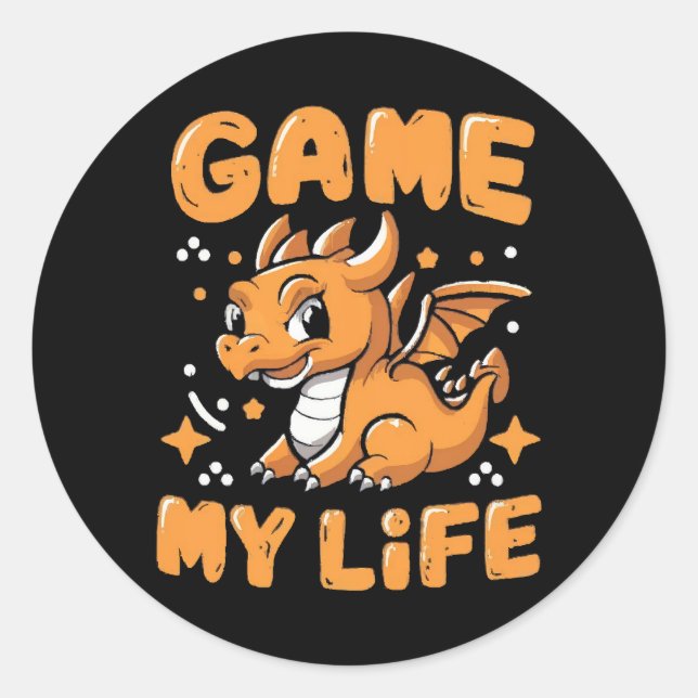 Game my life classic round sticker (Front)