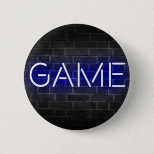 Game neon sign on brick wall 2 inch round button