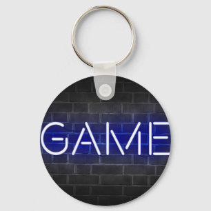 Game neon sign on brick wall keychain