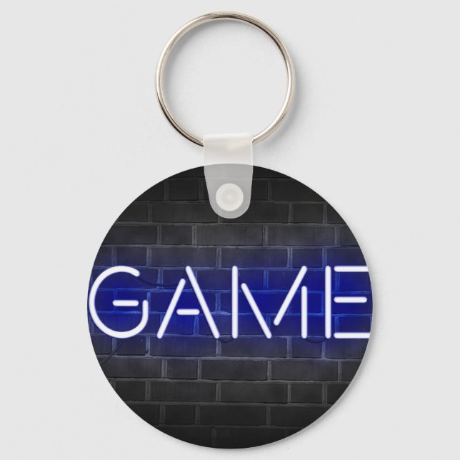 Game neon sign on brick wall keychain (Front)