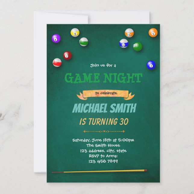 Game night adult birthday party invitation (Front)