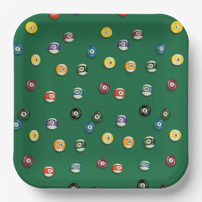 Game Night Billiards Pool Party Paper Plate (Front)