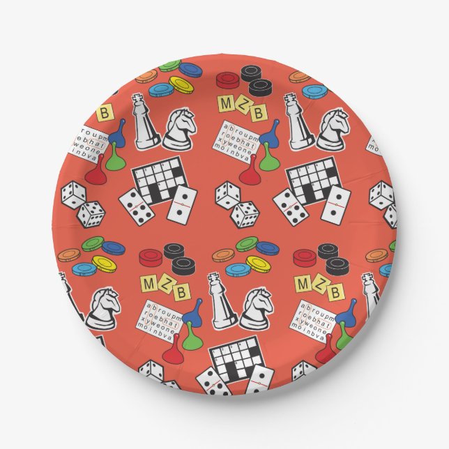 Game Night, Board Games, and Word Puzzles Paper Plate (Front)