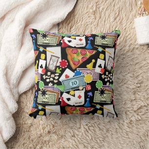 Game Night Board Games Snacks Party Throw Pillow
