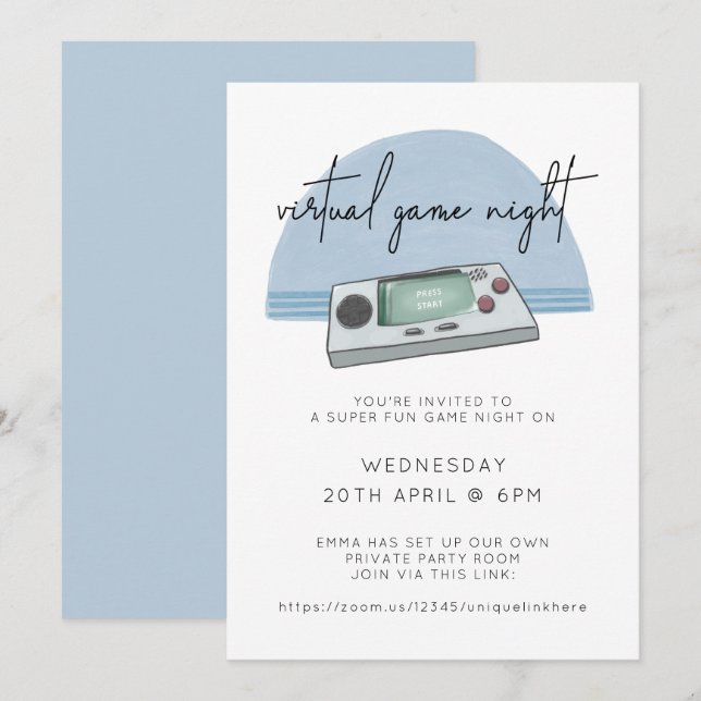 Game Night Console Gaming Blue Invitation (Front/Back)