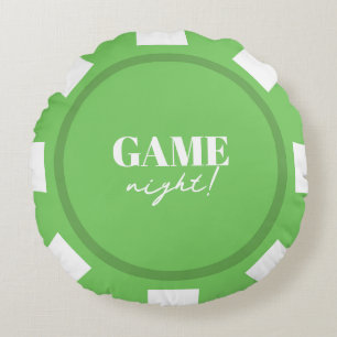 Game Night Green Poker Chips Party Round Pillow