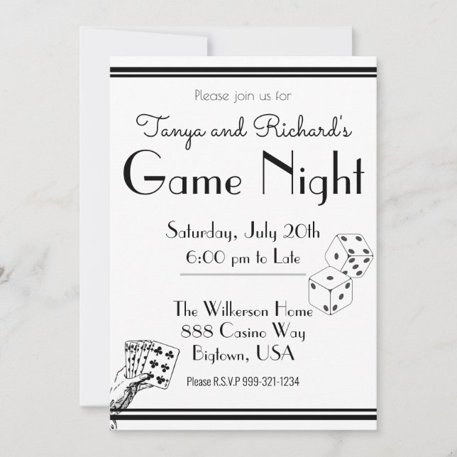 Game Night Party Invitation Black and White Retro (Front)