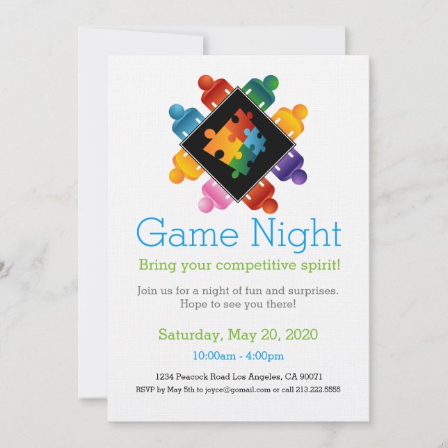 Game Night Party Invitation Puzzle Team (Front)