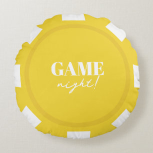 Game Night Yellow Poker Chips Party Round Pillow