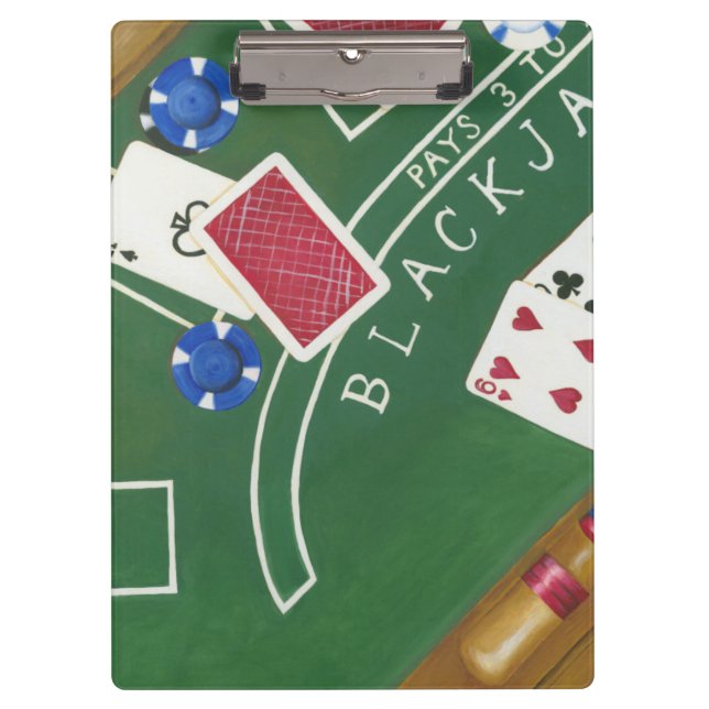 Game of Blackjack with Chips by Chariklia Zarris Clipboard (Front)