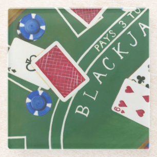 Game of Blackjack with Chips by Chariklia Zarris Glass Coaster