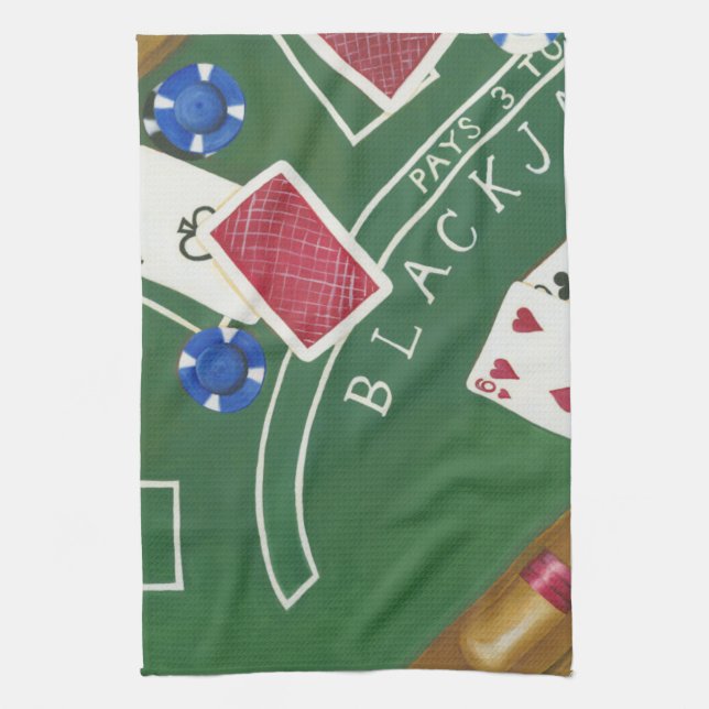 Game of Blackjack with Chips by Chariklia Zarris Kitchen Towel (Vertical)