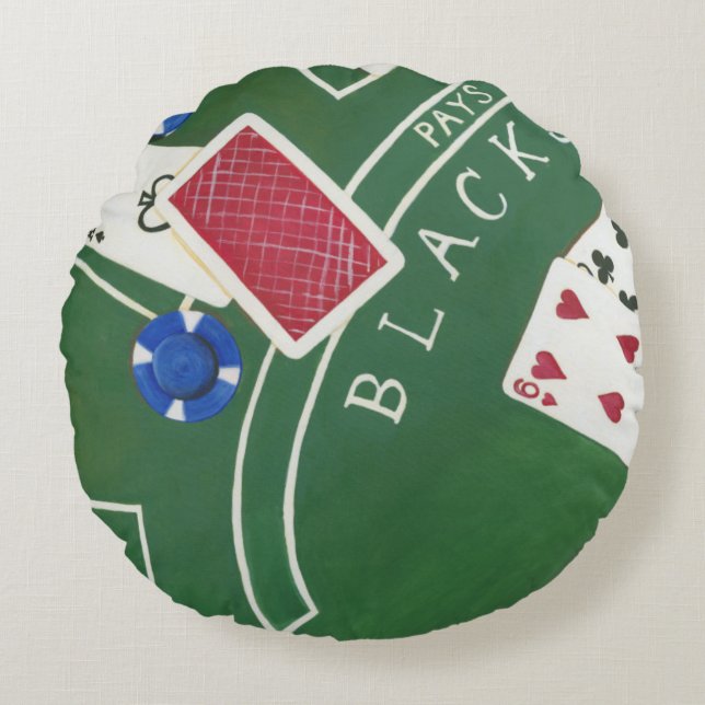 Game of Blackjack with Chips by Chariklia Zarris Round Pillow (Front)