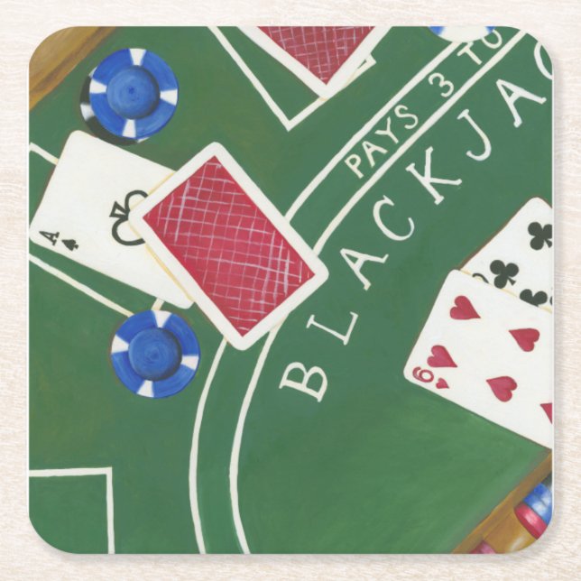 Game of Blackjack with Chips by Chariklia Zarris Square Paper Coaster (Front)
