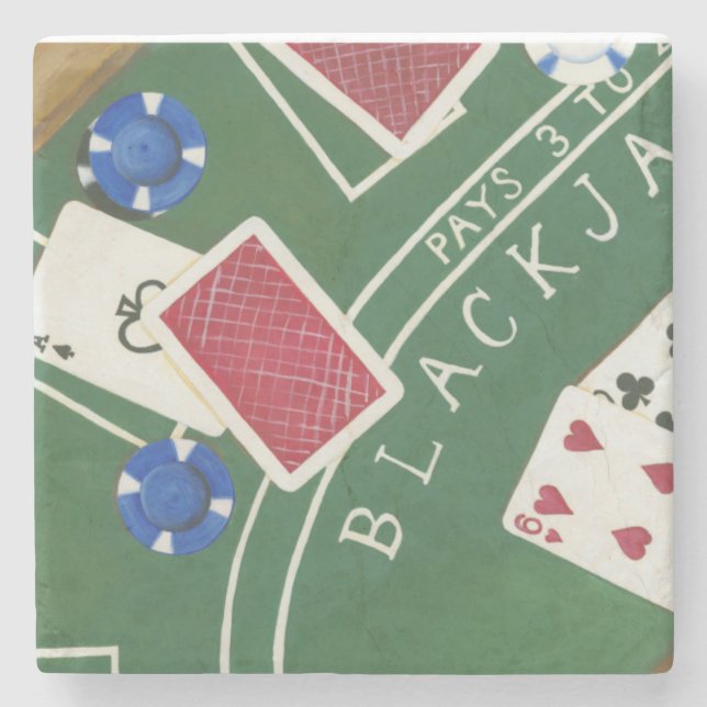 Game of Blackjack with Chips by Chariklia Zarris Stone Coaster (Front)