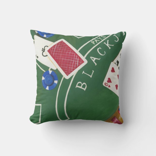 Game of Blackjack with Chips by Chariklia Zarris Throw Pillow (Front)