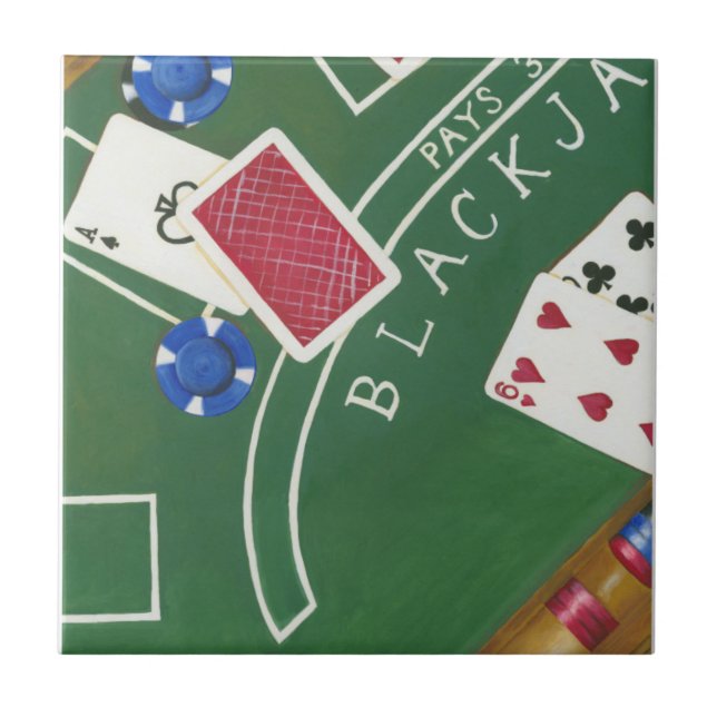 Game of Blackjack with Chips by Chariklia Zarris Tile (Front)