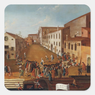 Game of Bowls in the Campo dei Gesuiti, Venice Square Sticker