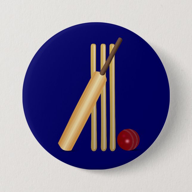 Game of Cricket, bat and ball, 3 Inch Round Button (Front)