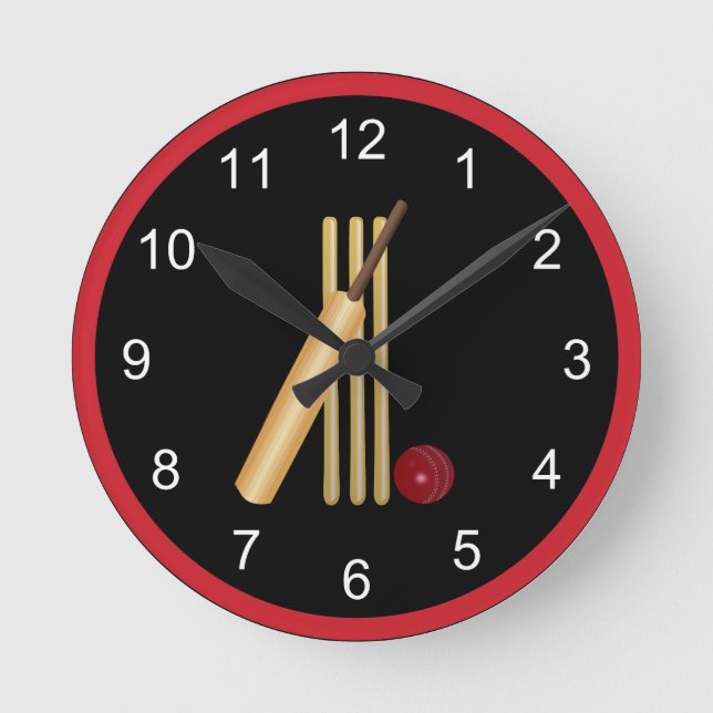 Game of Cricket, Bat and Ball Round Clock (Front)