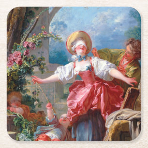 Game of Tag, Fragonard Square Paper Coaster