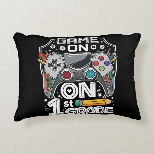 Game On 1st Grade Back to School Accent Pillow (Front)