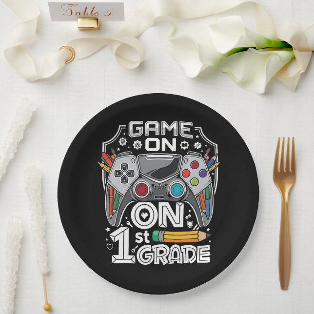 Game On 1st Grade Back to School Paper Plate (Wedding)