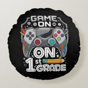 Game On 1st Grade Back to School Round Pillow