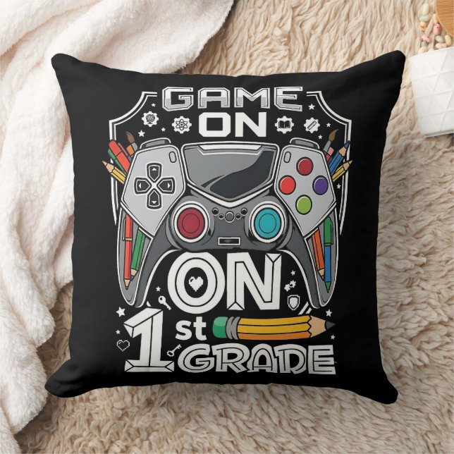Game On 1st Grade Back to School Throw Pillow (Blanket)