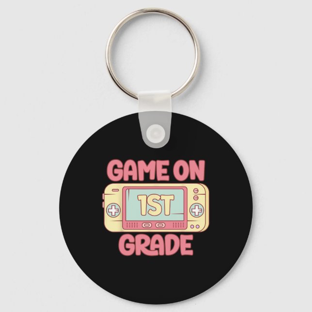 Game On 1st Grade Cool Video Game Ck To School Kid Keychain (Front)