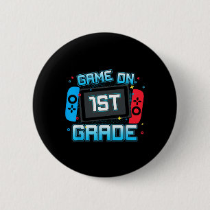 Game On 1st Grade Gamer Back To School Boys Kids 2 Inch Round Button