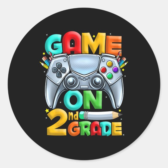 Game On 2nd Grade Back To School 2nd Grade Level U Classic Round Sticker (Front)