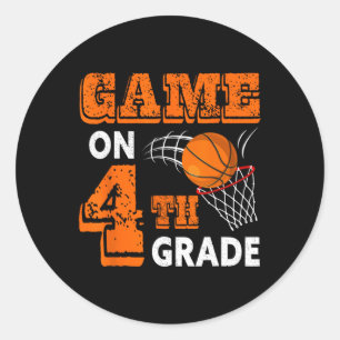 Game On 4th Grade Basketball Back To School Fun Gi Classic Round Sticker
