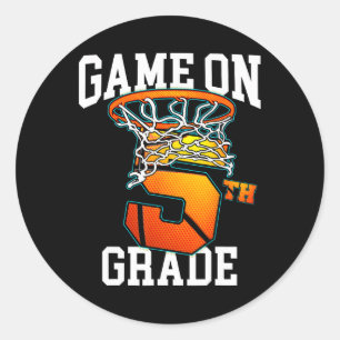 Game On 5th Grade Basketball Back To School Studen Classic Round Sticker