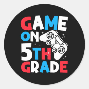 Game On 5th Grade Funny Birthday Boy Gaming Lover Classic Round Sticker