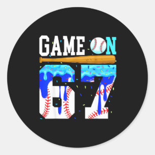 Game On 67 Baseball Drip Six Seven Meme 6 7 Birthd Classic Round Sticker