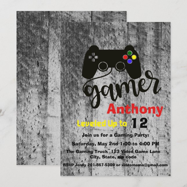 GAME ON...A Video Game Birthday Party Invitation (Front/Back)