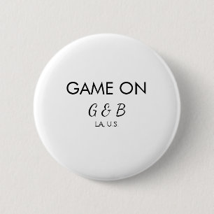 Game on add couple name wedding party place city g 2 inch round button