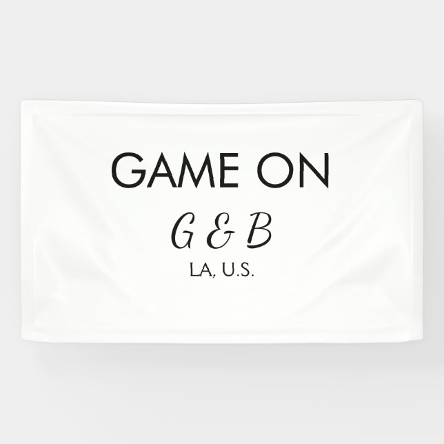 Game on add couple name wedding party place city g banner (Horizontal)