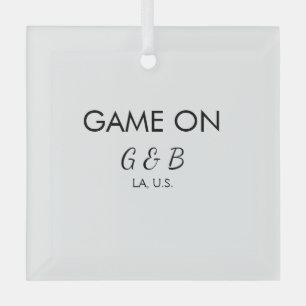 Game on add couple name wedding party place city g glass ornament