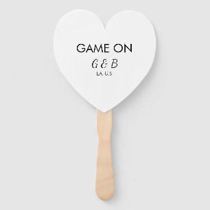 Game on add couple name wedding party place city g hand fan