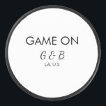 Game on add couple name wedding party place city g hockey puck<br><div class="desc">design</div>